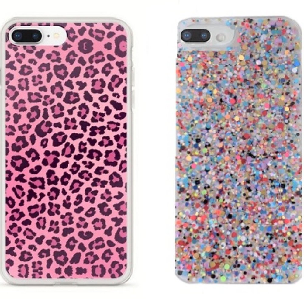 NWT TWO Apple iPhone 7 8 plus case cover PINK animal glitter leopard cheetah LOT
